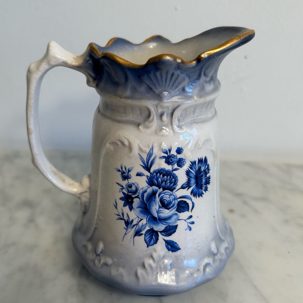 Vintage James Kent Blue White Gold Creamer Pitcher Staffordshire England
